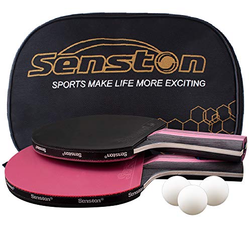 Senston Palas Ping Pong, Pelotas Ping Pong Set, 2 Raquetas de Tenis de Mesa + 3 Pelotas + 1 Bolsa,el Entrenamiento/Kit de Raqueta recreativa