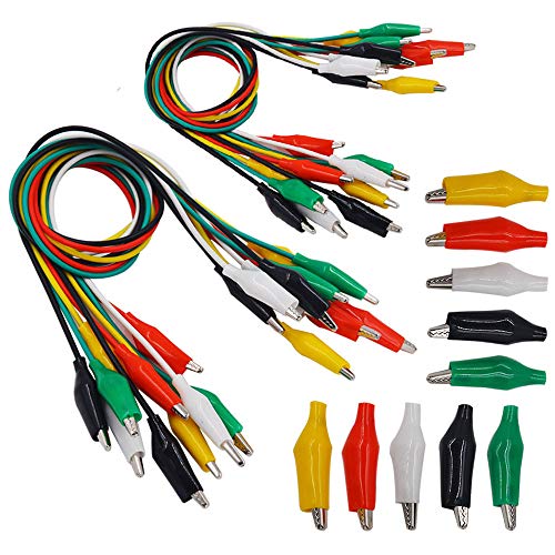 Senven®(20 cables de prueba, 10 pinzas de cocodrilo) Alligator Clip Wire Test Leads Set con Pinzas de Cocodrilo Cable de Puente de Doble Final de - 52 cm / 20.5 pulgadas - 5 colores