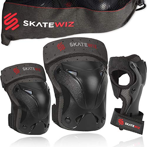 SKATEWIZ Protect-1 - Tamaño L en Negro - Culturismo - protección del patín - protección de Skate Infantil - vtt niño 9 años