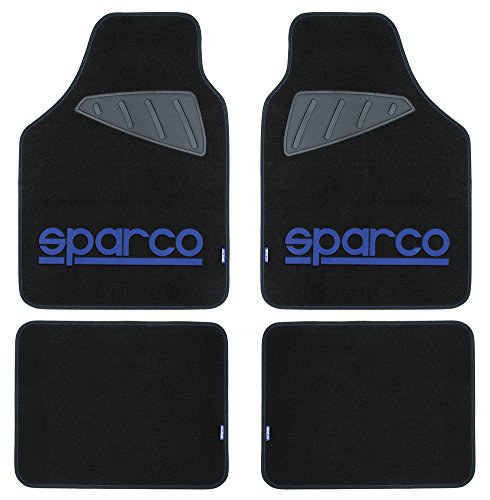 Sparco 4 Piezas alfombras Universal con Izquierda/Derecha del Logotipo de la Alfombra Negro Azul Desgaste