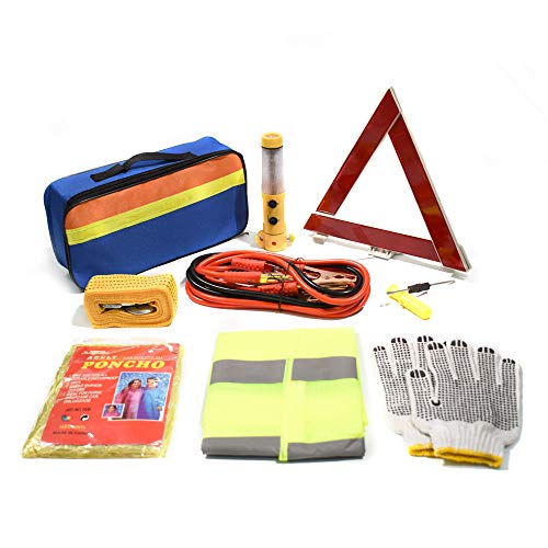 TourKing Kit de Emergencia para Coche, Juego de 9 Piezas de Herramientas de conducción de Seguridad, triángulo de Advertencia, Cuerda de Remolque, Kit de Asistencia de Seguridad para Carretera