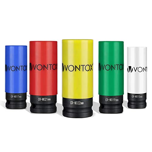 V VONTOX Vaso de Impacto de 5, CR-MO Material, Juego de 5 Vasos de Impacto de 1/2", con Protector Para llantas