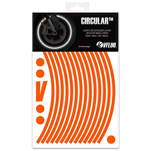 VFLUO Circular™, Kit de Cintas, Rayas Retro Reflectantes para Llantas de Moto (1 Rueda), 3M Technology™, Anchura Normal : 7mm, Naranja