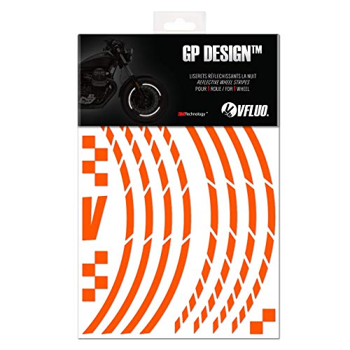 VFLUO GP Design, Kit Tiras Llantas escúter Retro Reflectantes (1 Rueda), 3M Technology, Tira Anchura Normal: 7mm, Naranja