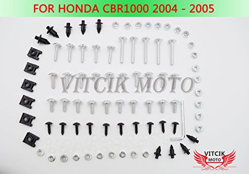 VITCIK Kit Completo de Tornillos y Pernos de Carenado para CBR 1000 RR 2004 2005 CBR 1000 RR 04 05 Clips de Sujeción en Aluminio CNC de La Motocicleta (Plata)