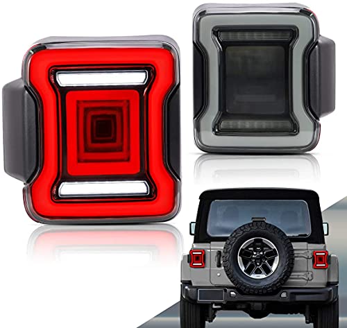 VLAND Luces traseras LED compatibles con Jeep Wrangler JL JLU 2018 2019 2020 Sport, Sahara, Rubicon, Moab (no apto para JK) con luz de túnel, luz trasera con animación dinámica, ahumado