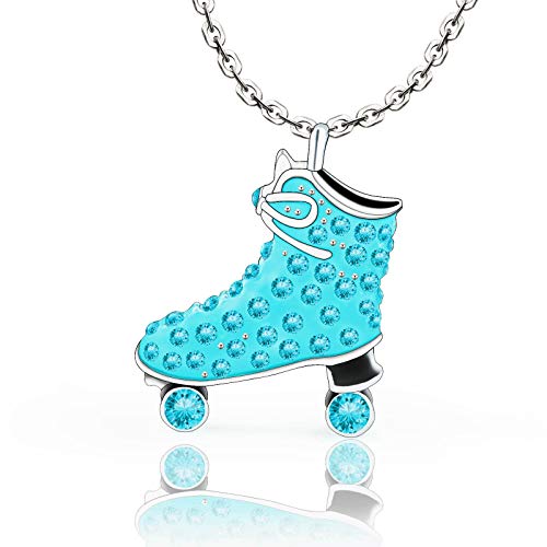 VU100 Patinaje sobre Hielo Collar De Cristal Azul para Niñas Adolescentes Mujeres Patinaje Colgante Skater Collar Joyería Regalos