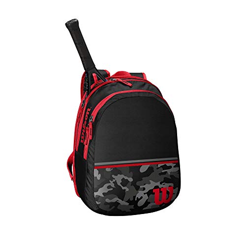 Wilson Backpack Mochila junior de tenis, 2 compartimentos, Hasta 2 raquetas, Negro/Camuflaje, Talla única para Niños