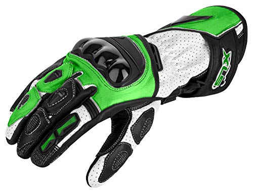 XLS Guantes de piel para moto con protectores en color verde Kawa (XXL)