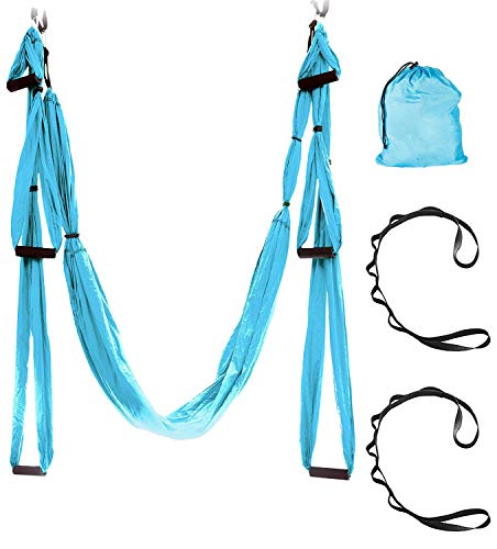 ZRK Premium Profesional Sedas Aéreas Equipo Yoga Hamaca Conjunto Seda Conjunto Seguro Deluxe Kit Antigravity Swing Blue