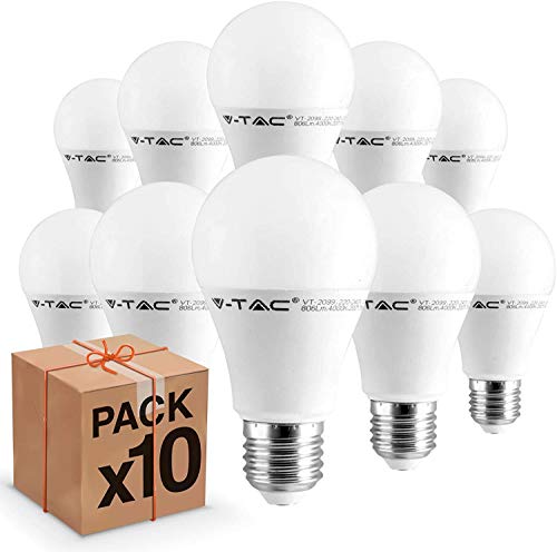 10 x Bombillas LED V-Tac E27 9 W Bulb A60-806 lúmenes - 6400 K (blanco frío)