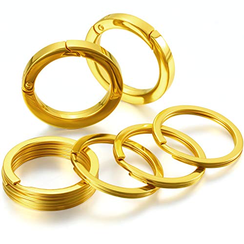 2 Piezas Llaveros de Moda con 3 Anillos de Llavero a Juego Clip de Llavero de Metal Sólido Colgante con Diseño de Círculo Redondo Dorado de Tamaño Universal Organizador de Llave