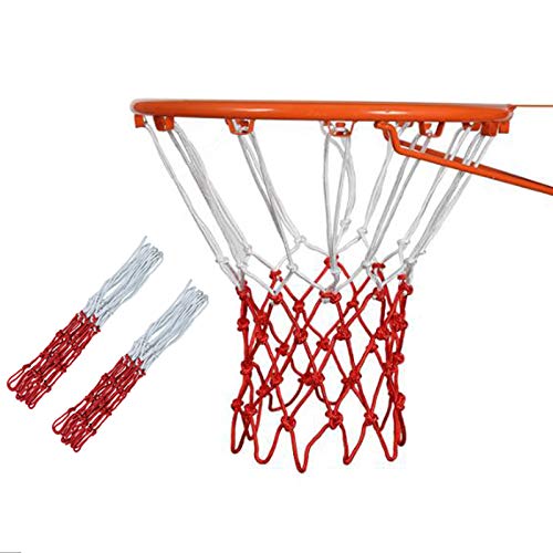2 redes de baloncesto de repuesto para redes de baloncesto de alto rendimiento, para llantas estándar interiores o exteriores, 12 trabillas, color rojo y blanco