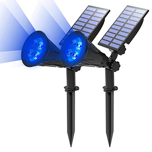 (2 Unidades )T-SUN Foco Solar, Impermeable Luces Solares Exterior, Luz de Jardín, 2 Modos de Iluminación Opcionales, ángulo de 180° Ajustable, Luz de Proyecto Solar para Entrada, Camino.( Azul )