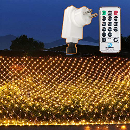 204 LED Guirnaldas Neta Luz Exterior, 3M X 2M Luces de Red Enchufe Alimentación, 8 Modes Impermeable Iluminación de Árbol con Remote y Timing, para Navidad jardín Bodas Decoración, Blanco cálido