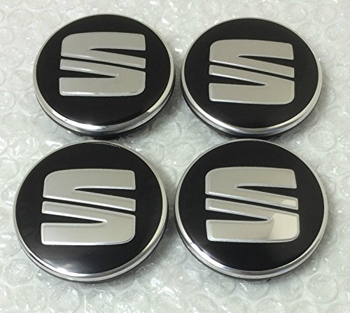 4 x SEAT plata negro logotipo insignia emblema 56 mm rueda centro tapacubos tapas