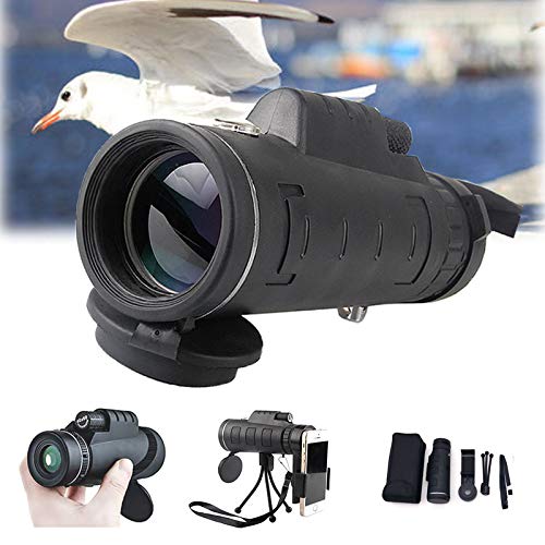 40x60 HD Telescopio Monocular,Impermeable y Antivaho Monoculares de Largo Alcance para Movil con Trípode y Adaptador para Smartphone para Observación de Aves Caza Conciertos Viaje