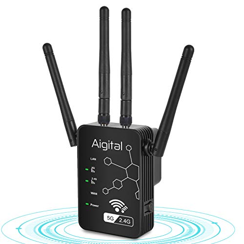 Aigital 1200Mbps Repetidor de Red WiFi Extensor Señal Amplificador Enrutador Inalámbrico Doble Banda 2.4GHz & 5G, WiFi Booster con 4 Antenas Externas en Largo Alcance Aigital 1200Mbps Repetidor de Red WiFi Extensor Señal Amplificador Enrutador Inalámbrico Doble Banda 2.4GHz & 5G, WiFi Booster con 4 Antenas Externas en Largo Alcance
