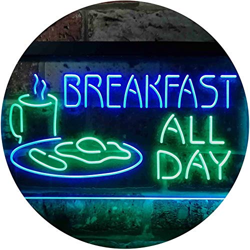 All Day Breakfast Display Wall Décor Dual Color LED Enseigne Lumineuse Neon Sign Vert et Bleu 600 x 400mm st6s64-i2311-gb