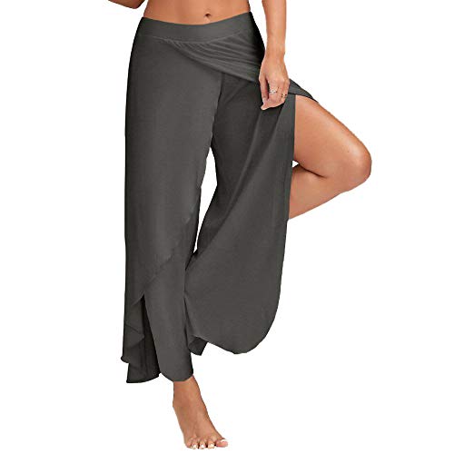 Bebling Pantalones de harén para Mujeres Pantalón de chándal con Abertura Lateral Hippie Yoga Pantalones de chándal de Playa Gris Oscuro, XX-Large