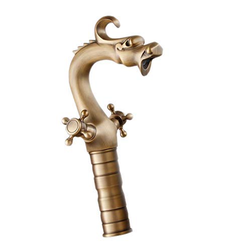 BH-JJSMGS llave de agua aumentada, grifo de doble manija de cobre de un solo orificio, válvula de mezcla de lavabo del baño del arte retro caliente y frío