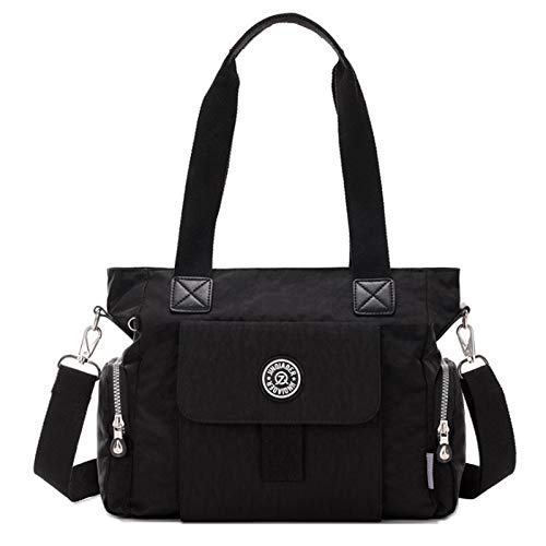 Bolsa De Hombro De Nylon De Las Mujeres Multi-Pocket Messenger Bag Ligero Grande Capacidad Mamá Bolsa De Viaje(Size:35 * 12 * 27CM,Color:Negro)