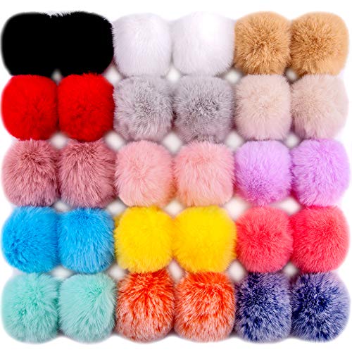 BQTQ 30 Piezas Pompones Artificial Piel Bola de Conejo de Pompones para Gorro Llavero Bufanda Guante Bolso, 15 Color