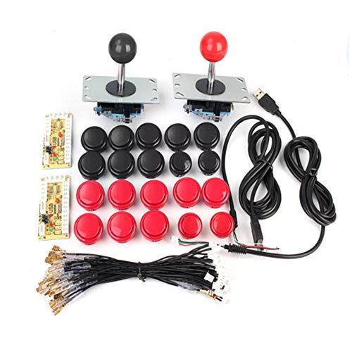 C-FUNN 2 Player Arcade Kit USB Encoder A Pc Joystick 20 Botones para El Controlador Mame - Rojo & Negro