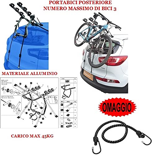 Compatible con Lancia Dedra SW 5p (89-99) Rejilla para Coche DE Bicicleta Trasera EN Aluminio para 3 Bicicletas para Bicicleta para Coche para Coches con AJUSTES Carga MÁXIMA 45KG