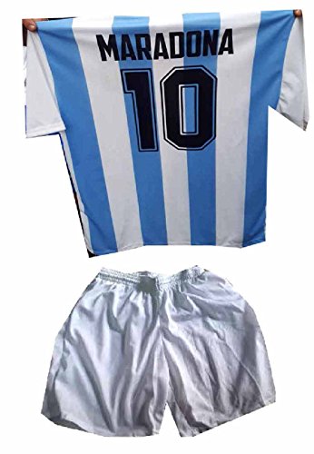 Conjunto C2 New camiseta y pantalones cortos blancos Argentina Autógrafo impreso recuerdo Maradona Todas las tallas, camiseta y llavero de regalo Bianco Celeste Small