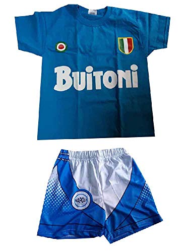 Conjunto C2 New camiseta y pantalones cortos recuerdo Maradona BUITONI camiseta escudo regalo llavero azul claro Medium