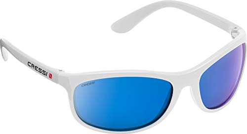 Cressi Rocker Floating Sunglasses Gafas de Sol Deportivas Flotantes con Estuche Rígido, Unisex Adulto, Blanco/Lentes Espejadas Azul, Talla Única