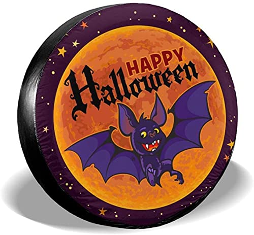 Cubierta de neumático de repuesto de murciélago vampiro de dibujos animados de Halloween,poliéster,universal,14 pulgadas,cubierta de neumático de repuesto para remolque,RV,SUV,camión,camión,camper,ac