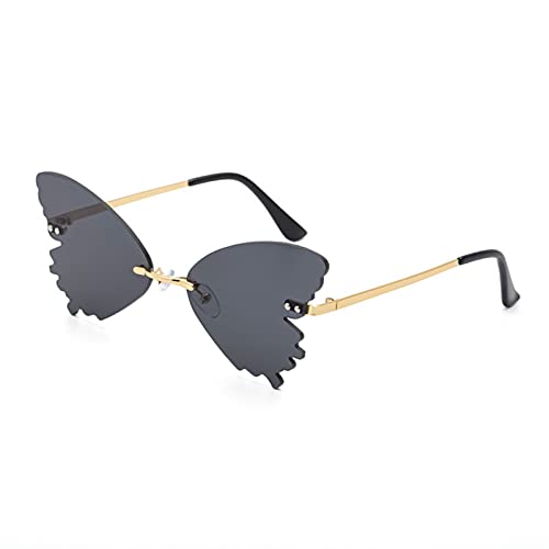 FDNFG Mariposa Gafas de Sol sin llanta para Mujer Lente oceánico Gafas de Sol de Gran tamaño Moda Metal Sombras Sunglasses UV400 Gafas de Sol (Lenses Color : Black)