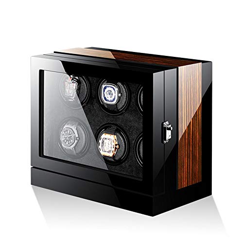 FTFTO Living Equipment Luxury Smart Automatic Watch Winder Cajas de Almacenamiento para 6 Relojes Caja de Reloj + Pantalla táctil LCD + Luz Ambiental LED