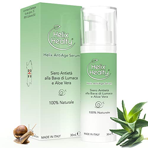 Helix Healty - Sérum facial antiarrugas, 90 % baba de caracol pura y aloe vera para mujer, efecto antiedad, reduce las líneas finas de expresión, 100 % natural, 30 ml, fabricado en Italia