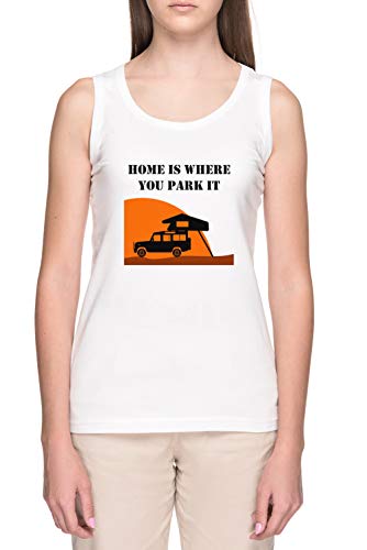 Home Is - Defender 110 - Roof Tent Mujer Blanco Tank Camiseta Women's White Tank T-Shirt