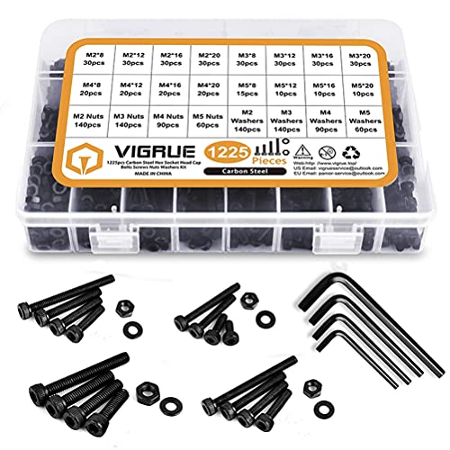 IWILCS 1225 tornillos de cabeza hexagonal M2, M3, M4, M5, juego de tornillos de cabeza plana hexagonal, tuercas y arandelas con tuercas, arandelas y llaves Allen de acero inoxidable negro IWILCS 1225 tornillos de cabeza hexagonal M2, M3, M4, M5, juego de tornillos de cabeza plana hexagonal, tuercas y arandelas con tuercas, arandelas y llaves Allen de acero inoxidable negro