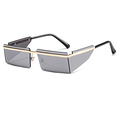 JXZPL Gafas de Sol Pequeñas Gafas de Sol sin llanta de Montura Mujeres Punk Square Sunglasses Hombres Eyewear Retro Rectángulo Glasses UV400 (Lenses Color : C6 Gold Silver)
