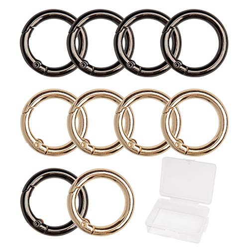 KIMI-HOSI 10 Piezas Mosquetón Redondo Mini Gancho de Resorte Anillo de Resorte Llavero Anillos de Salto para Bolsos Carteras Llaveros Carpas Manualidades de Bricolaje Dorado Negro