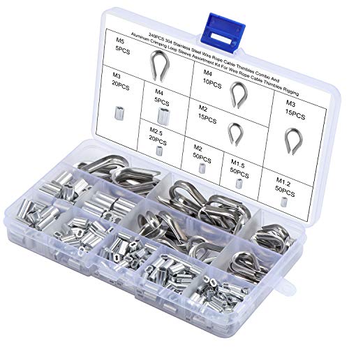 Kit de engarzado de cables de acero de 240 piezas, juego de terminales de alambre de acero inoxidable 304 y crimpadoras Kit de engarzado de cables de acero de 240 piezas, juego de terminales de alambre de acero inoxidable 304 y crimpadoras