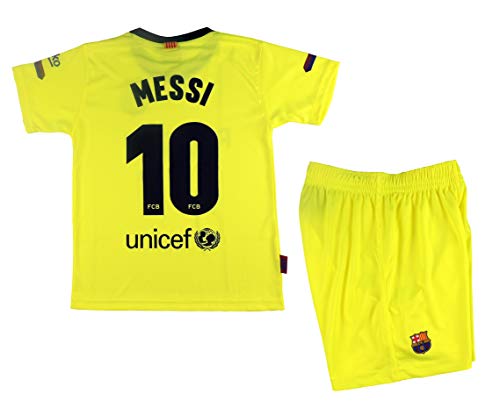 Kit Segunda Equipación Infantil Leo Messi del FC Barcelona Producto Oficial Licenciado Temporada 2018-19 - Talla 12, Amarillo Fluor