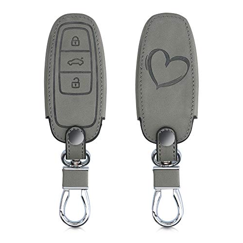 kwmobile Funda Compatible con Audi A6 A7 A8 Q7 Q8 Llave de Coche Keyless de 3 Botones - Case de Piel de Nobuck sintética para Mando de Coche - Dibujo de corazón Gris