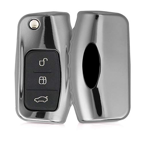 kwmobile Funda Compatible con Ford Llave de Coche Plegable de 3 Botones - Carcasa Suave de TPU - Cover de Mando y Control de Auto en Plateado Brillante kwmobile Funda Compatible con Ford Llave de Coche Plegable de 3 Botones - Carcasa Suave de TPU - Cover de Mando y Control de Auto en Plateado Brillante
