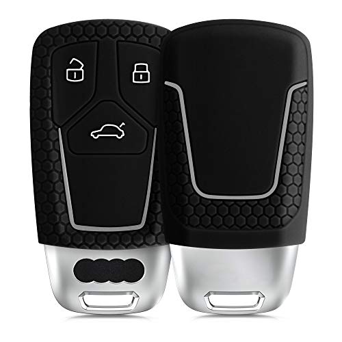 kwmobile Funda de Silicona Compatible con Audi Llave de Coche Smartkey de 3 Botones (Solo Keyless Go) - Carcasa Suave de Silicona - Case Mando de Auto Negro/Gris