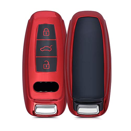 kwmobile Funda para Mando Compatible con Audi A6 A7 A8 Q7 Q8 Llave de Coche Keyless de 3 Botones - Funda TPU Llave con Botones de Llave de Auto - Rojo Brillante