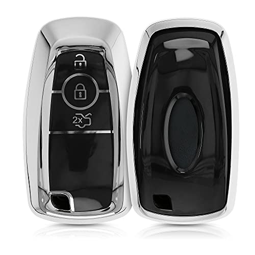kwmobile Funda para Mando Compatible con Ford Llave de Coche de 3 Botones Smart - Funda TPU Llave con Botones de Llave de Auto - Plateado Brillante
