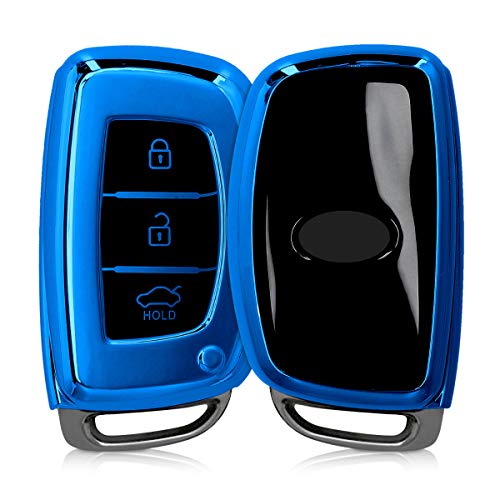 kwmobile Funda para Mando Compatible con Hyundai Kia Llave de Coche Keyless Go de 3 Botones - Funda TPU Llave con Botones de Llave de Auto - Azul Brillante