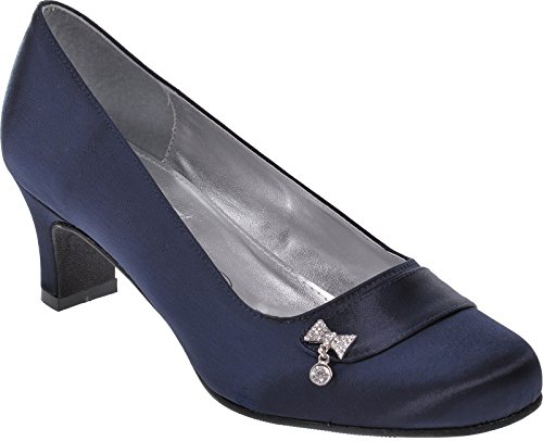 Ladies Lexus Medio talón Amplia 'e' (Satinado Corte Zapatos con Puntera Cerrada y Lazo Trim, Color Azul, Talla 37 1/3