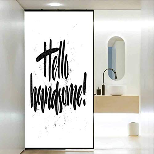 Lámina adhesiva de vidrio para ventana personalizada, diseño de Hello Hipster con inscripción caligráfica de un eslogan para, decoración de baño del hogar, 23.6 x 35.4 pulgadas